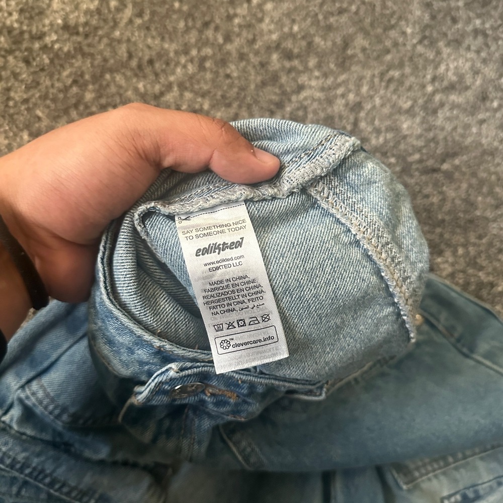Edikted Denim Cargo Jeans Womens Medium Blue‎ Wide Leg Utility Pockets Y2K 2000s - Picture 6 of 16